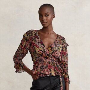 Polo Ralph Lauren Floral Wrap Pink Floral Ruffle Kimono Top Size Small